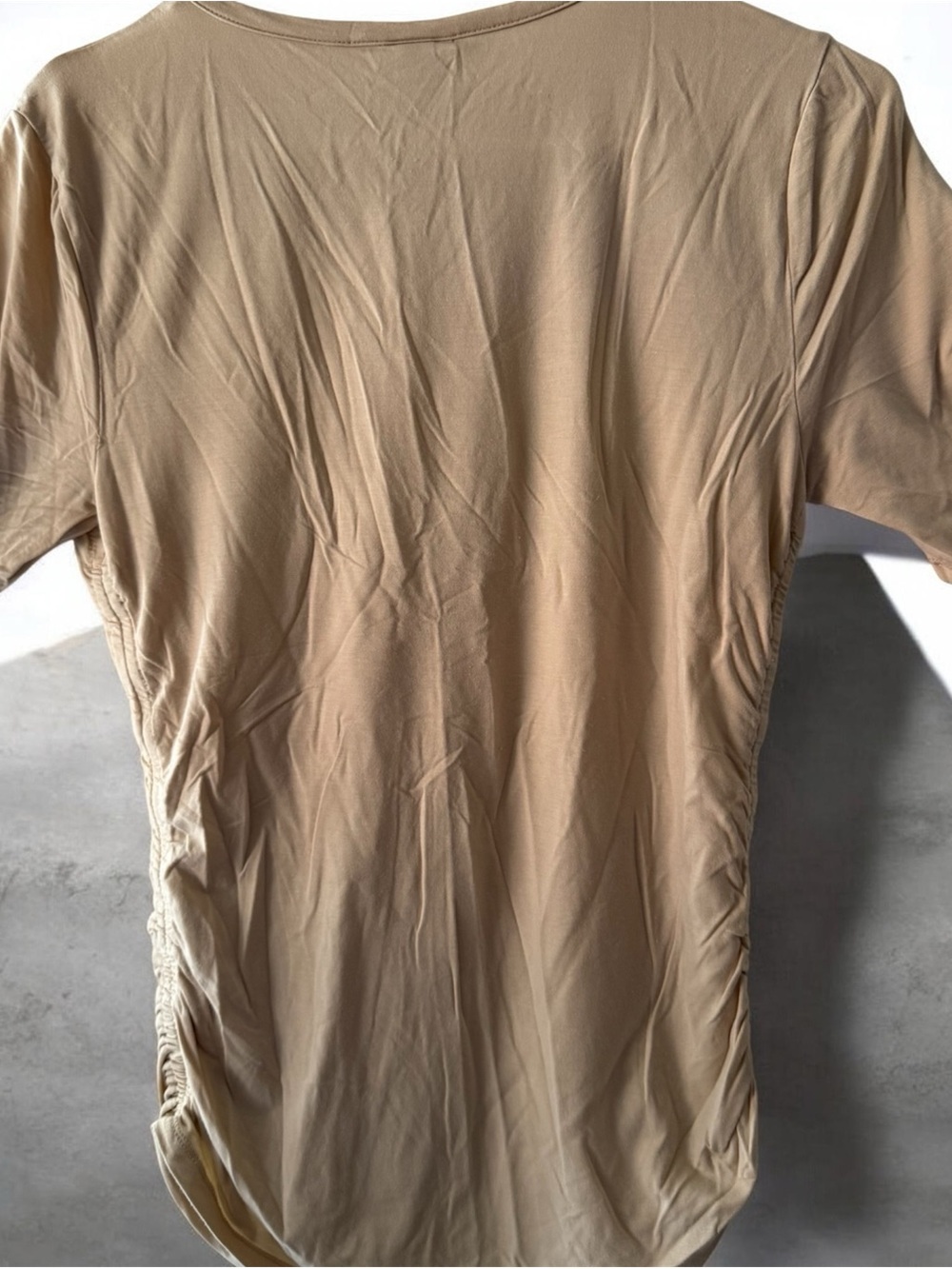 A New Day Tan Nude Side Ruched Short Sleeve Tee Shirt Size M - Picture 2 of 5